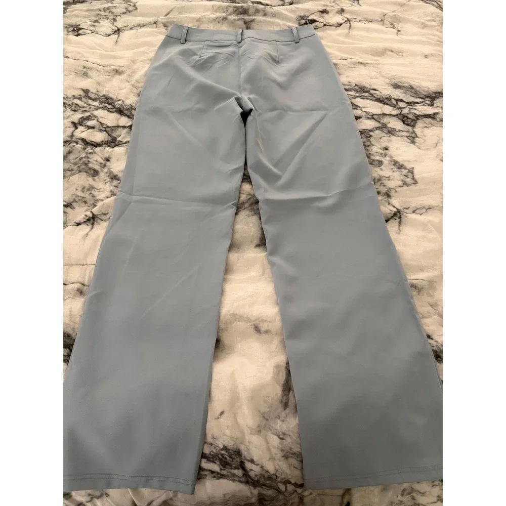 Light Blue Wide Leg Trousers High Waisted Dress Pants for Women
